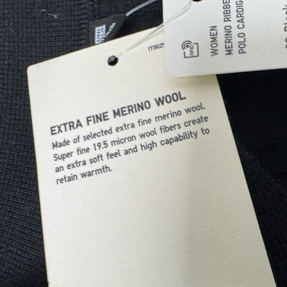 NWT 100% Extra Fine Merino Wool Ribbed Long Sleeve Polo Cardigan Black XL - Picture 12 of 15